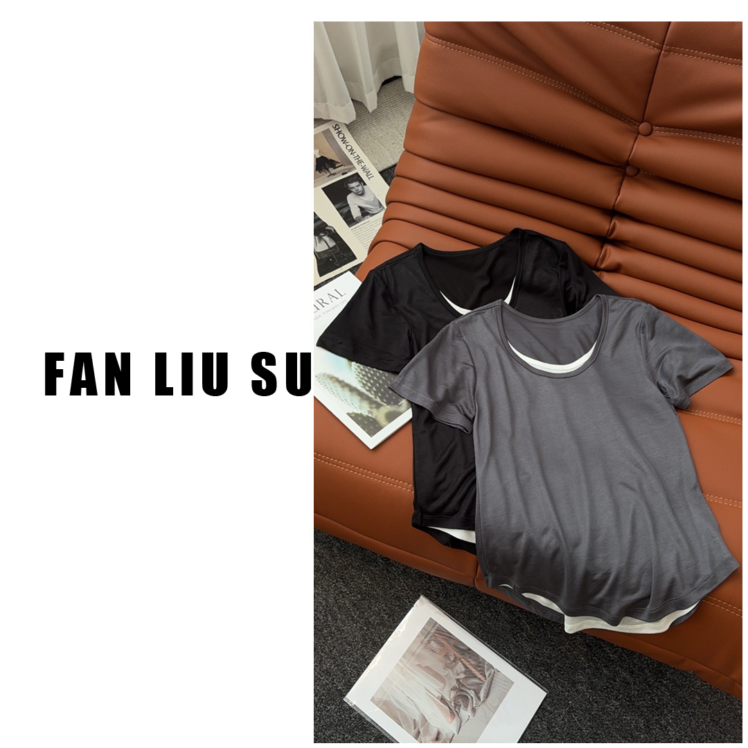 圆领套头短袖T恤女士夏季2025新款莱赛尔上衣