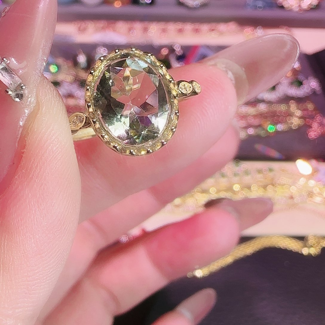 绿水晶戒指银S925镶嵌