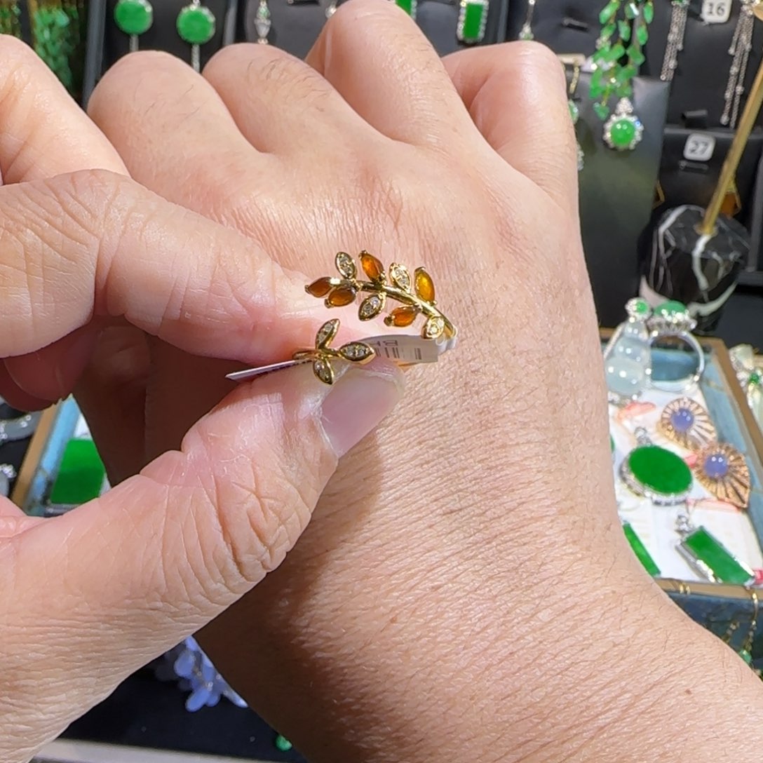 翡翠18K金镶嵌颈饰戒指