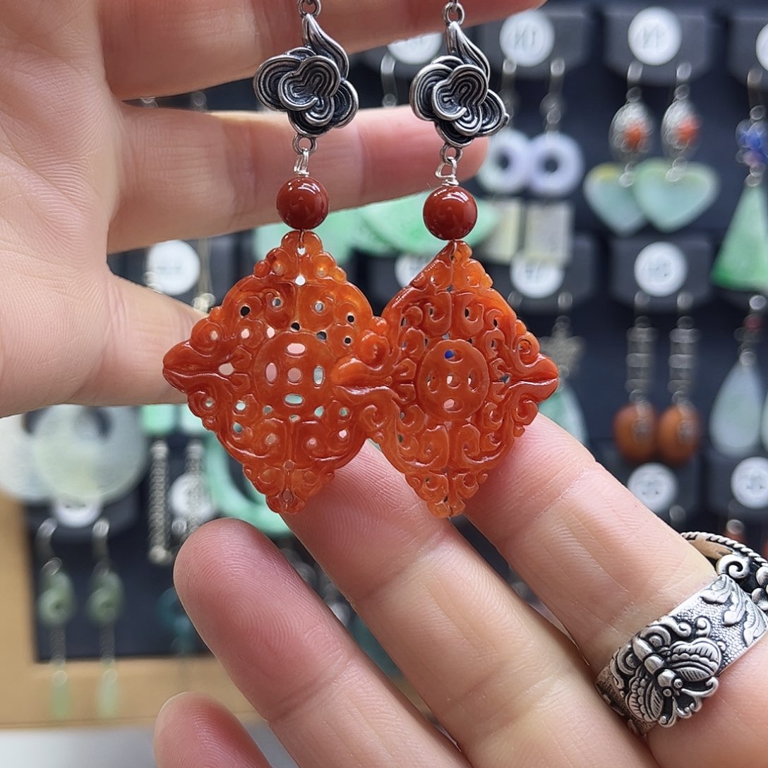 翡翠银S925镶嵌耳饰