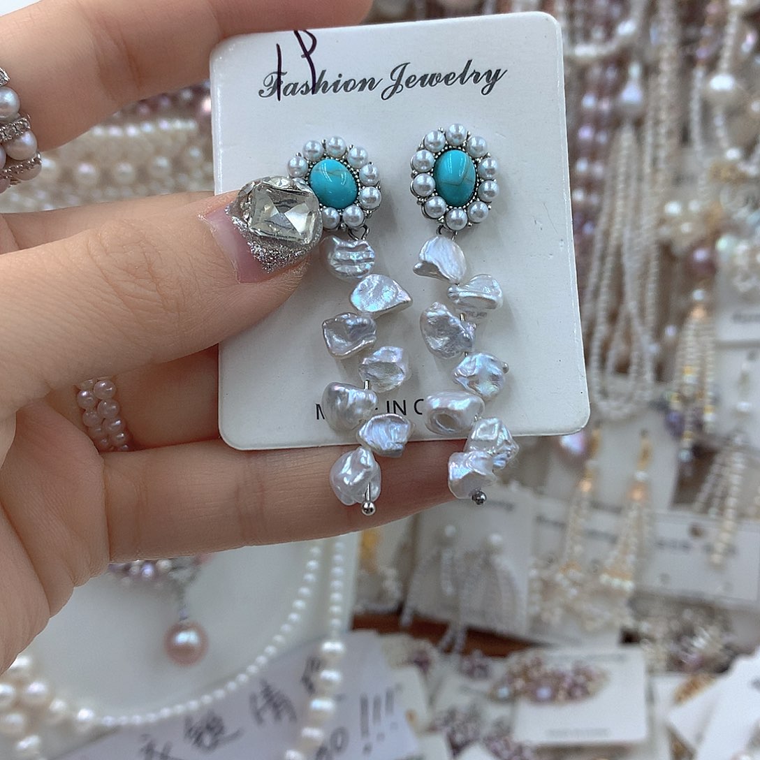 银S925镶嵌淡水珍珠耳饰