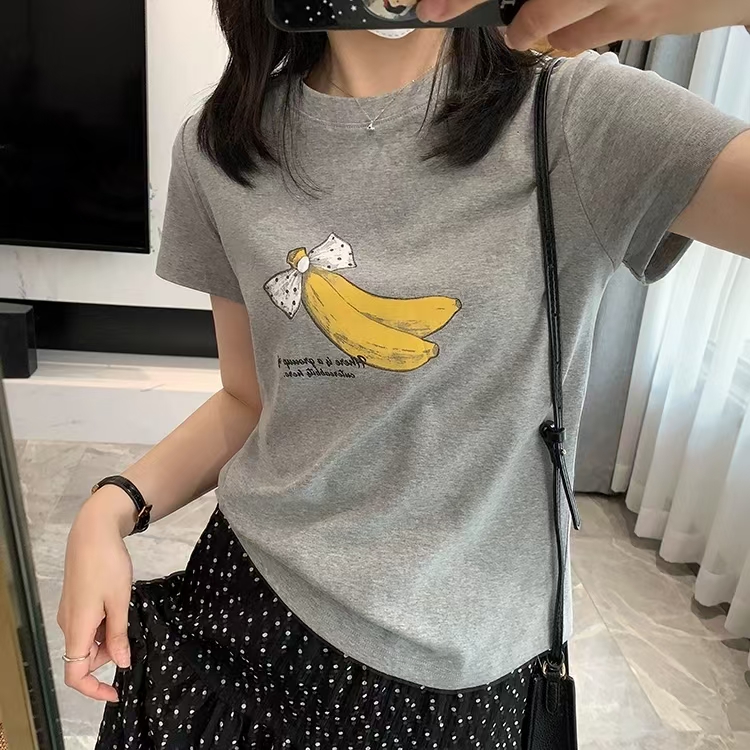 香蕉T恤女可爱风印花透气卡通宽松纯棉半袖上衣韩版灰色百搭圆领