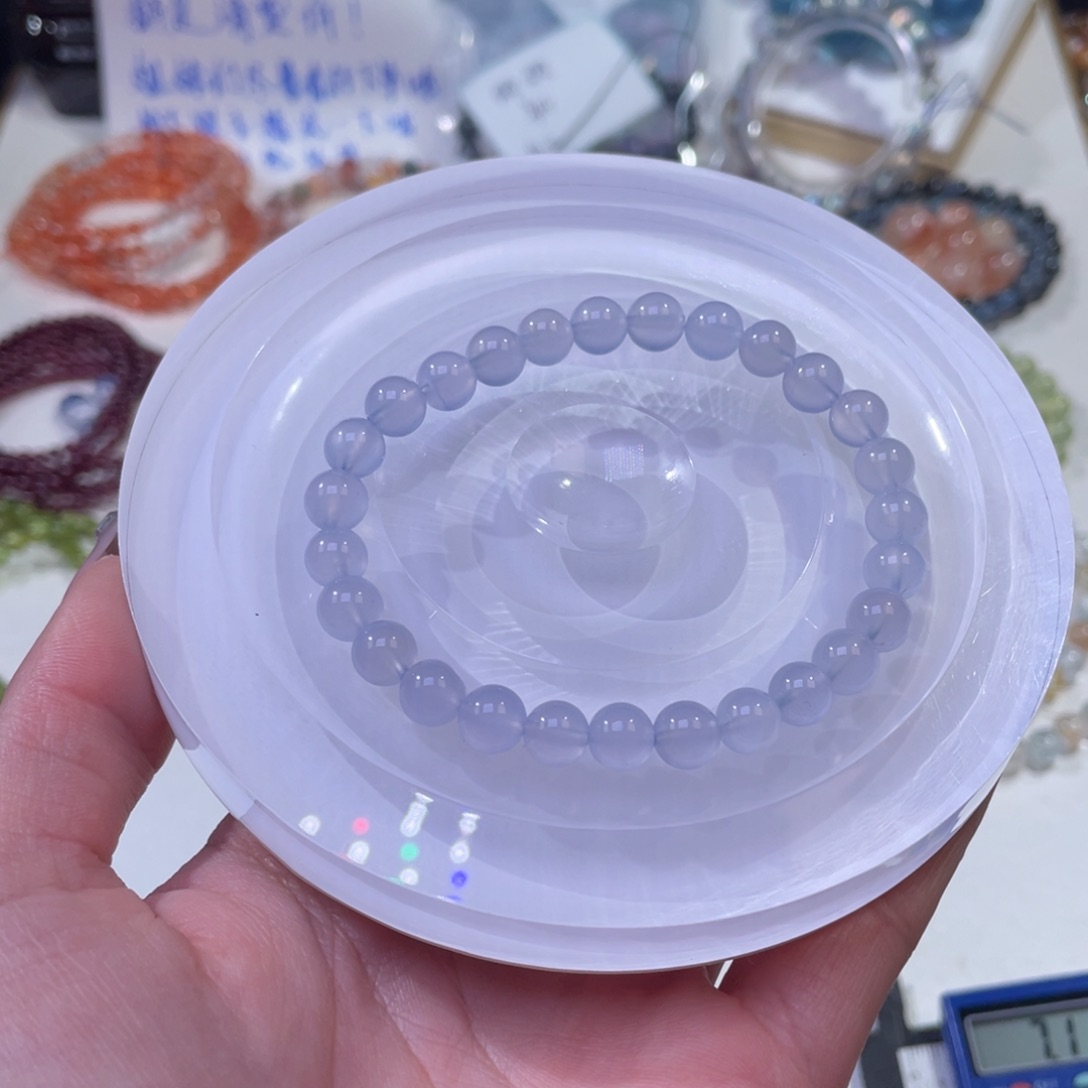 未镶嵌手链水晶蓝玉髓玛瑙7mm