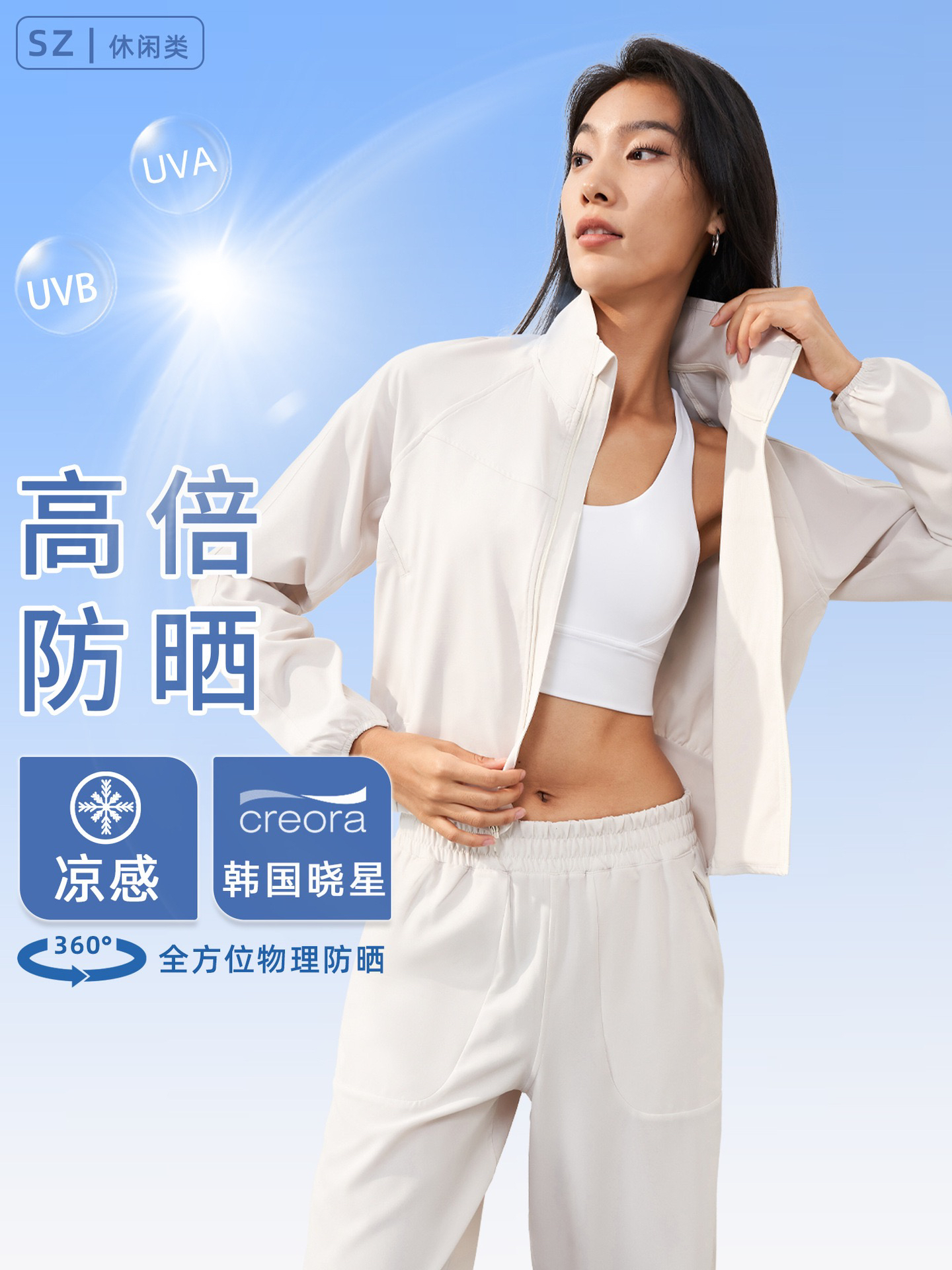 SZ1600春夏防晒瑜伽外套立领拉链长袖运动上衣宽松户外健身夏季女