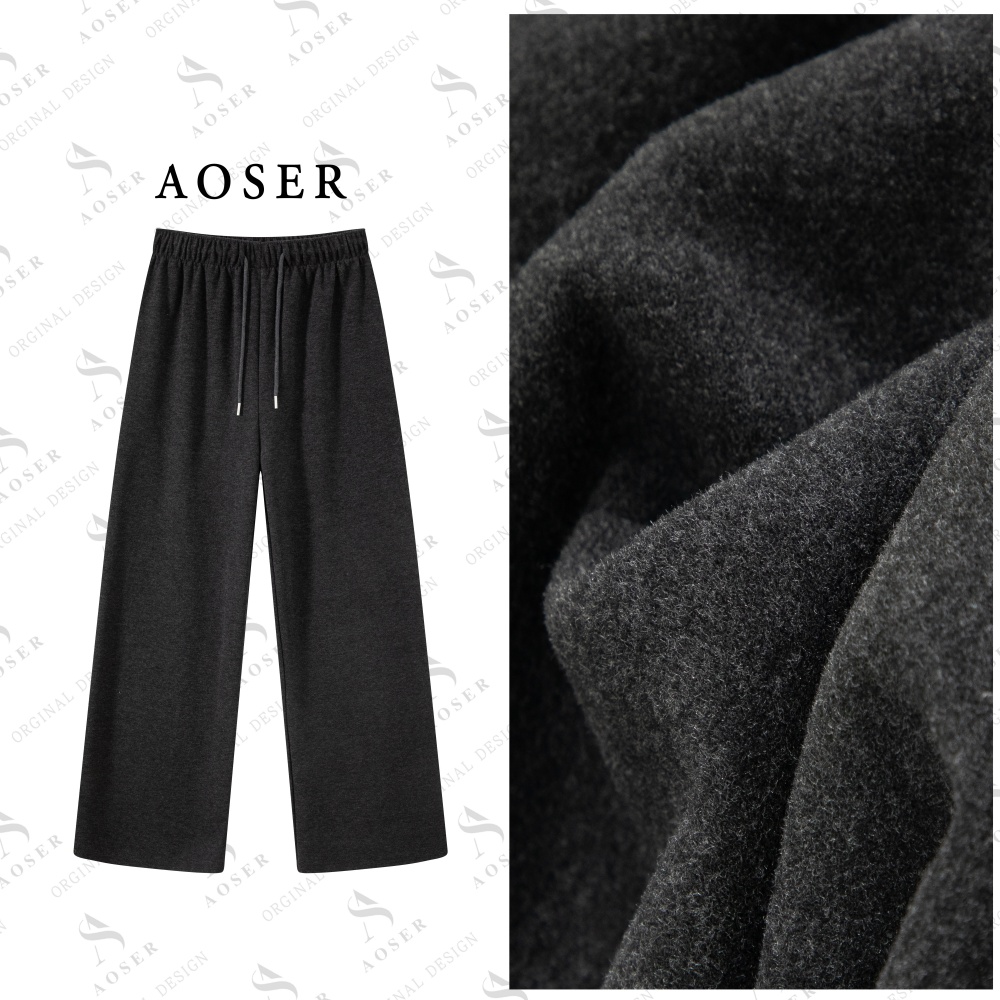 AOSER时尚百搭高腰显瘦抽绳松紧带老钱风直筒休闲裤女装9912