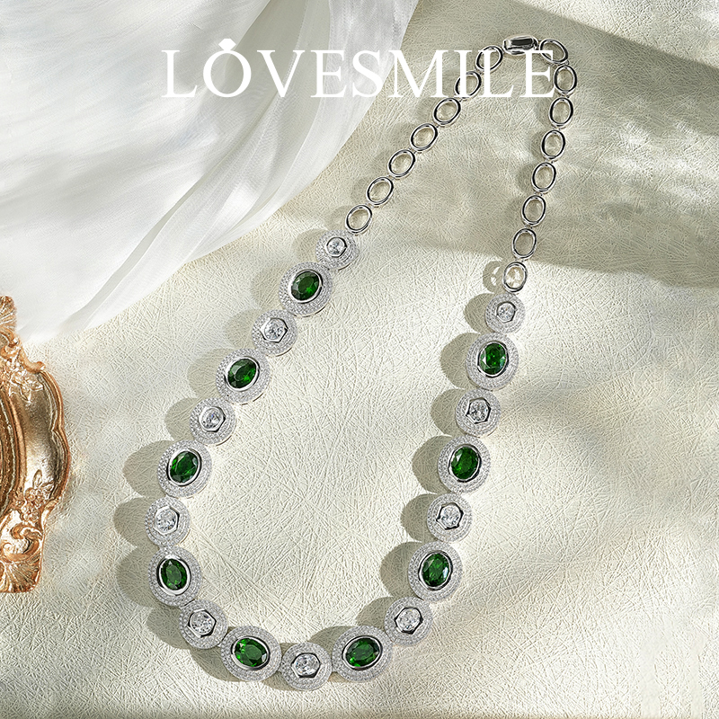 S925银透辉石项链时尚大气奢华精美气质