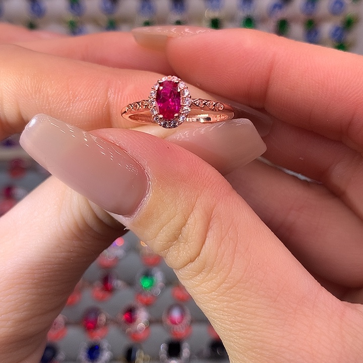 红宝石戒指银S925镶嵌