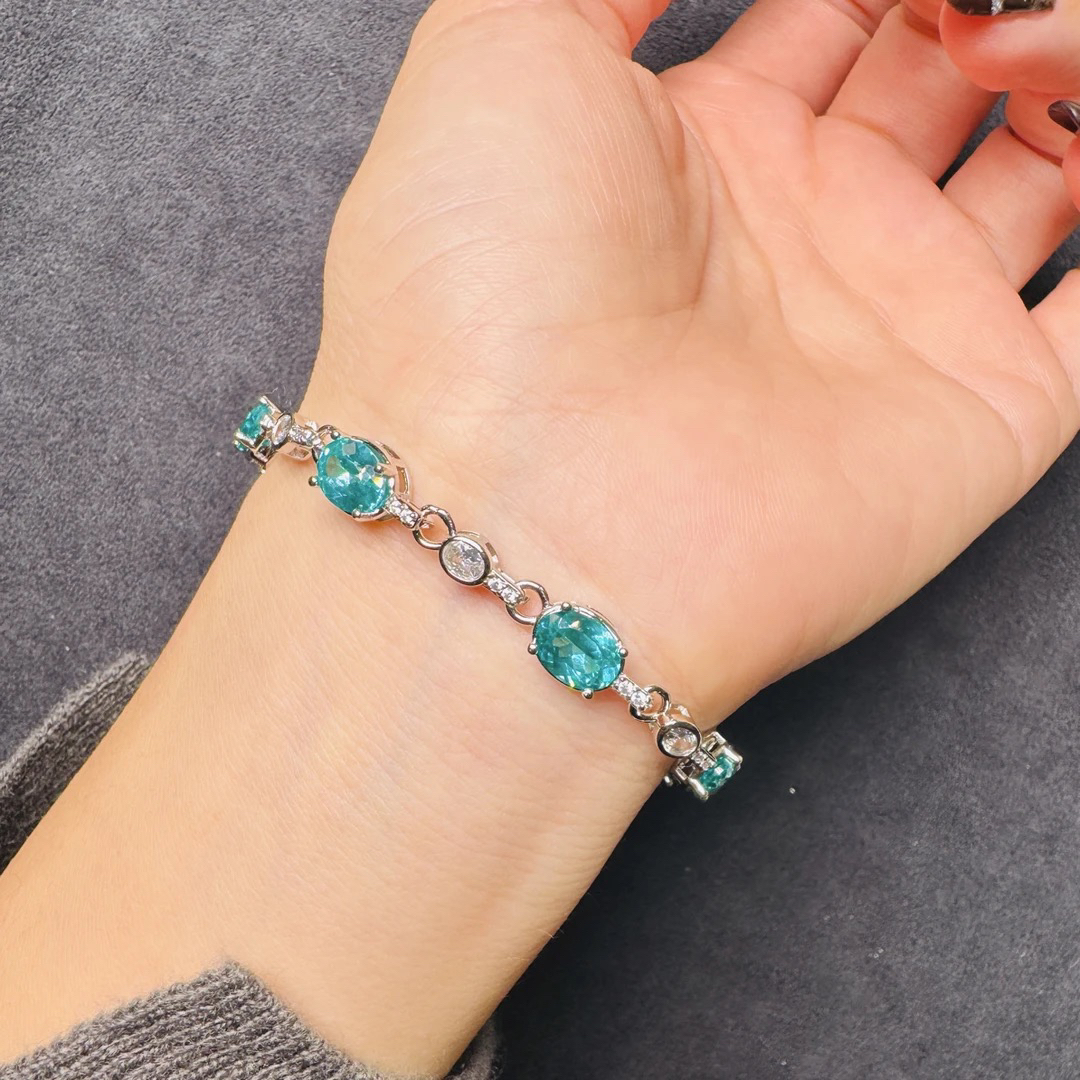 轻奢时尚款碧玺帕拉伊巴马尔代夫蓝绿色925手链8601