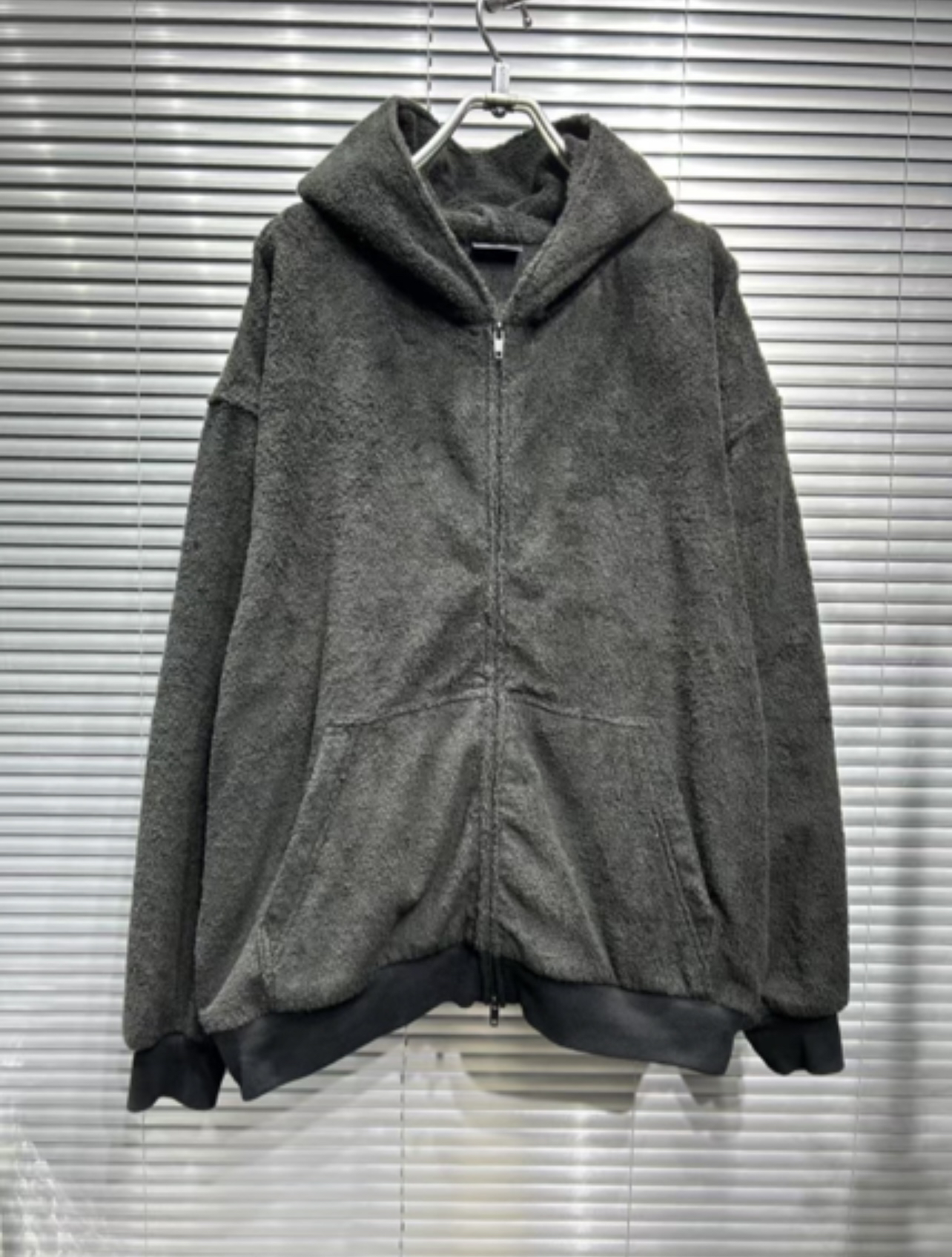 全新未使用 Balenciaga/巴黎世家 24 黑色毛巾拉链夹克  os xs码