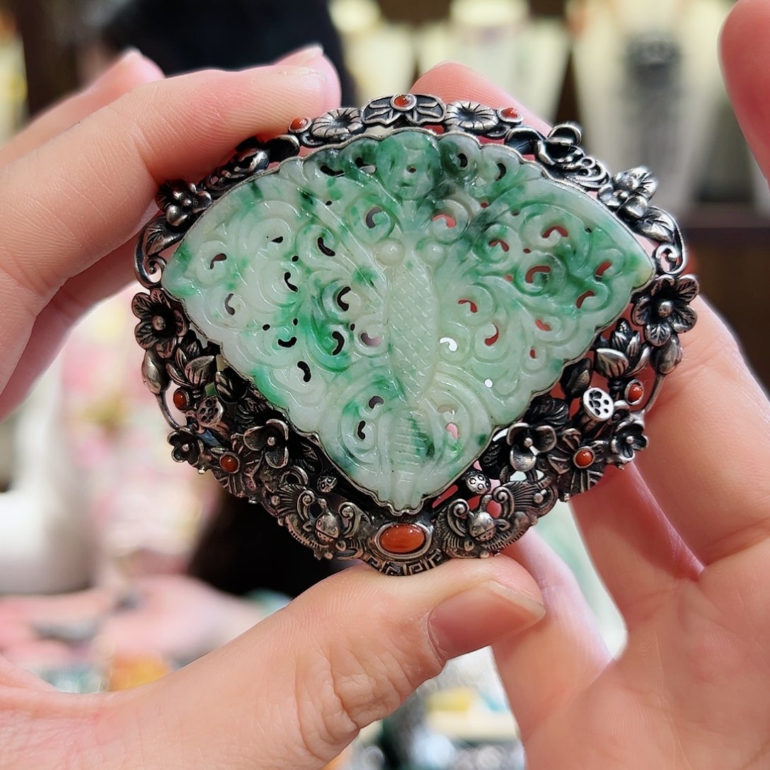 翡翠吊坠(不含链)银S925镶嵌吊坠