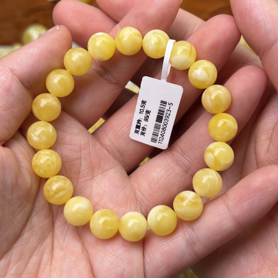 未镶嵌蜜蜡手链9大加圆珠浓蜡妖花