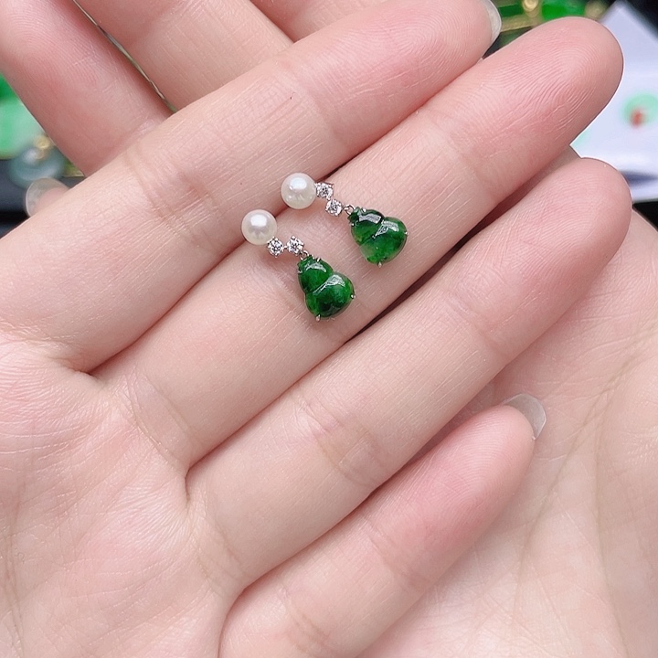 翡翠耳饰18K金镶嵌天然翡翠