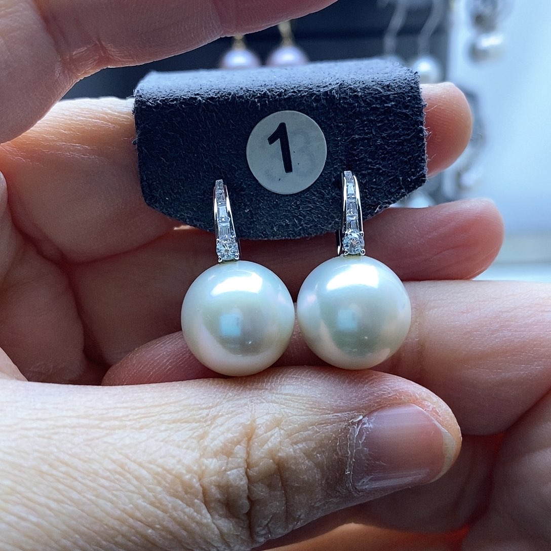 淡水珍珠耳饰银S925镶嵌去**啡