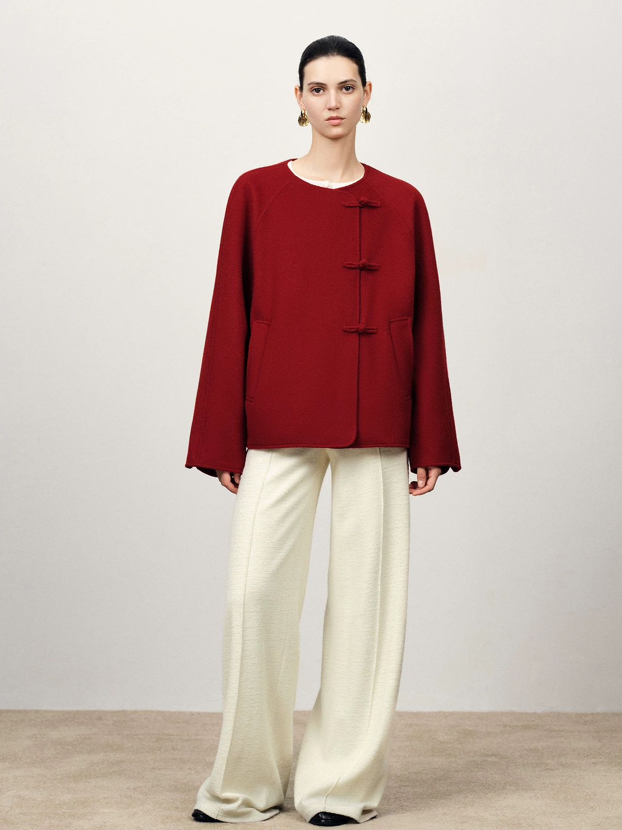 杰瑞【讨喜大衣】轻盈感中式盘扣绵羊毛+羊驼毛双面呢短款大衣外套