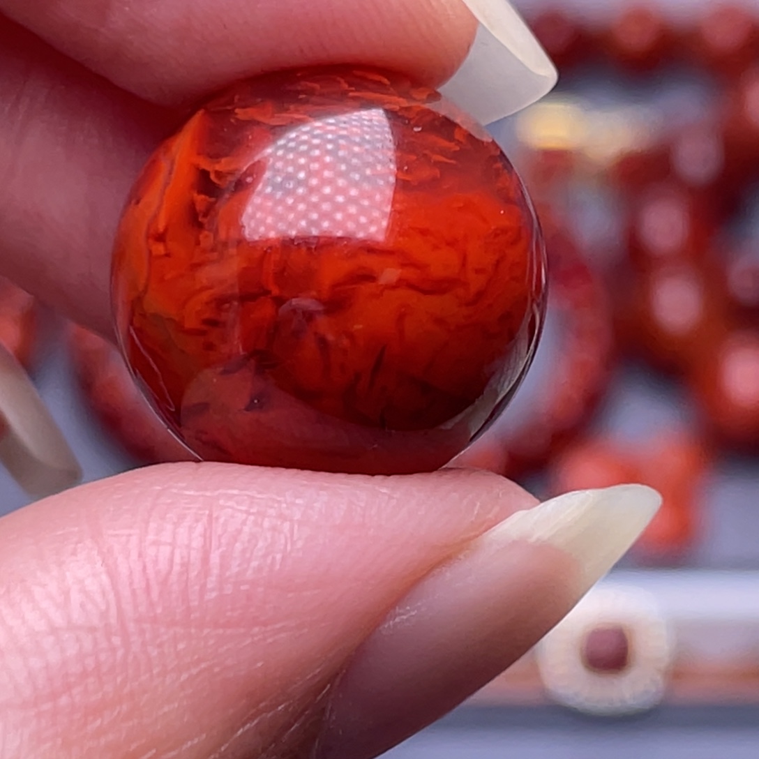 上***水南红玛瑙未镶嵌配珠16.7mm瓦西玫瑰牛血妖火焰高品单珠