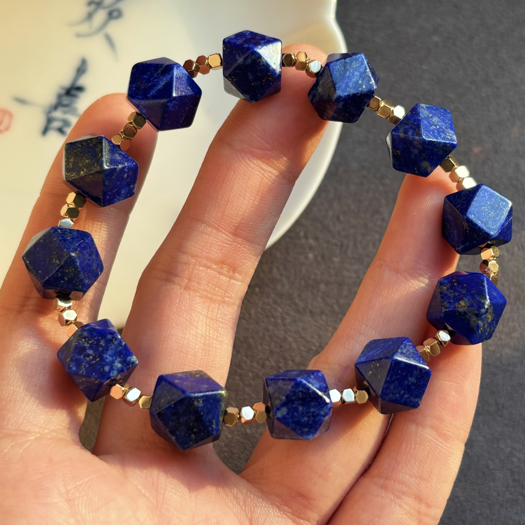 【八方来财】｛无炒色无酸洗无优化｝天然纯原矿帝王青青金石切面手串