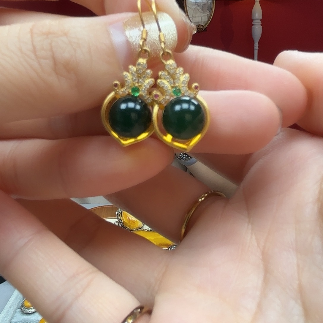 琥珀裸石银S925镶嵌43耳钉