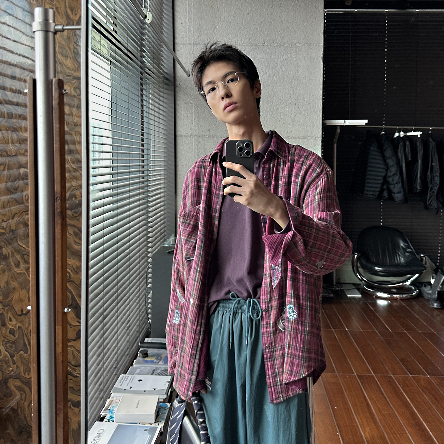 【深圳】MASONPRINCE  mix贴纸系列 溏心火龙果渐变格纹衬衫