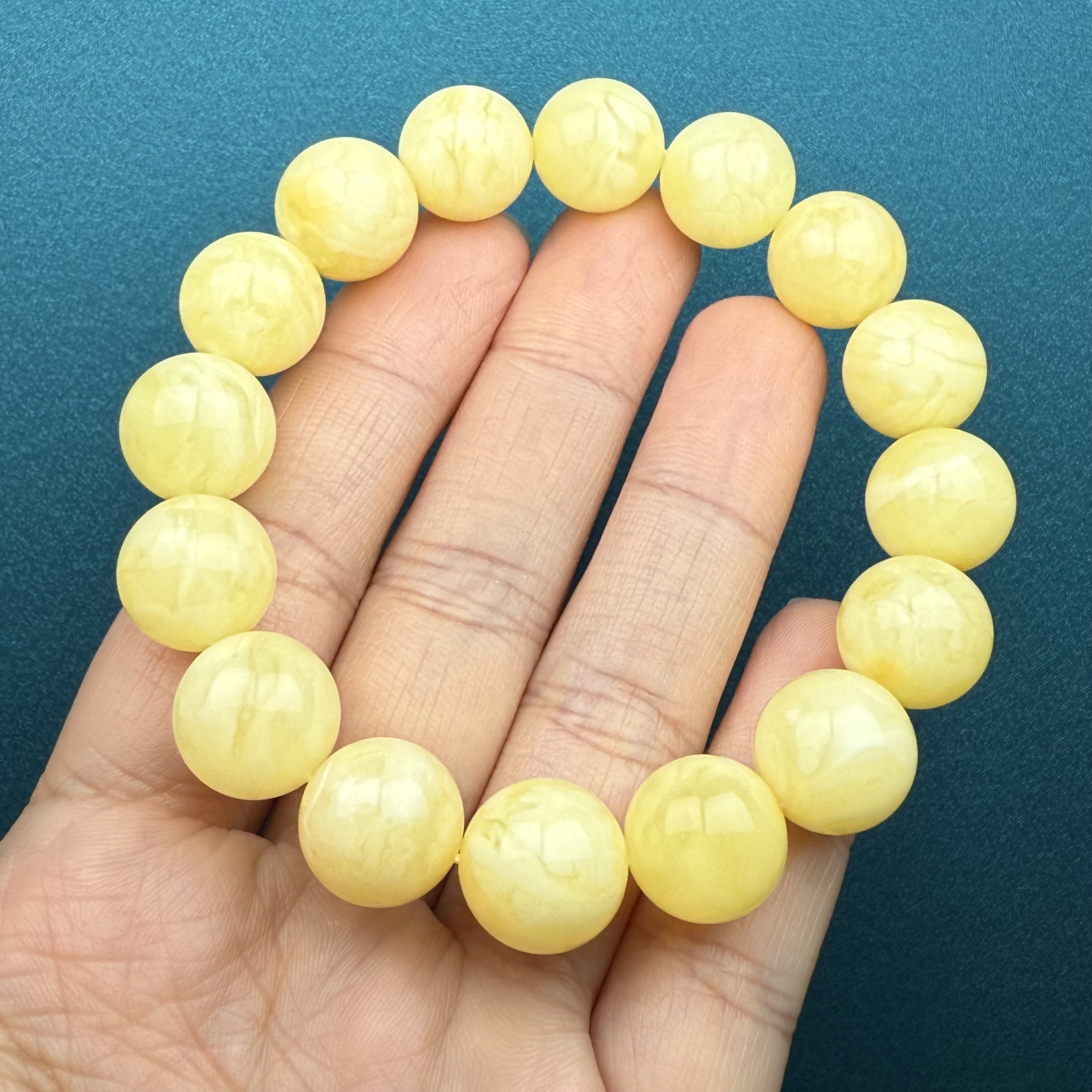 C1471天然原矿俄料蜜蜡白花蜜手串12mm支持复检