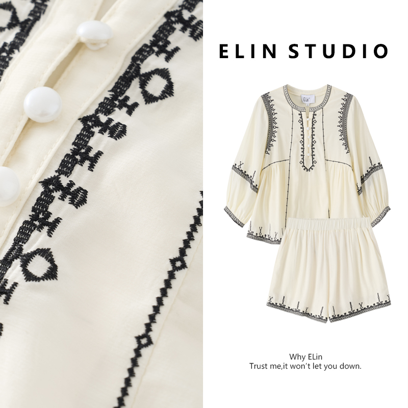 ELIN/现货【花容东方】夏新款气质显瘦百搭轻奢洋气时尚套装#LT220