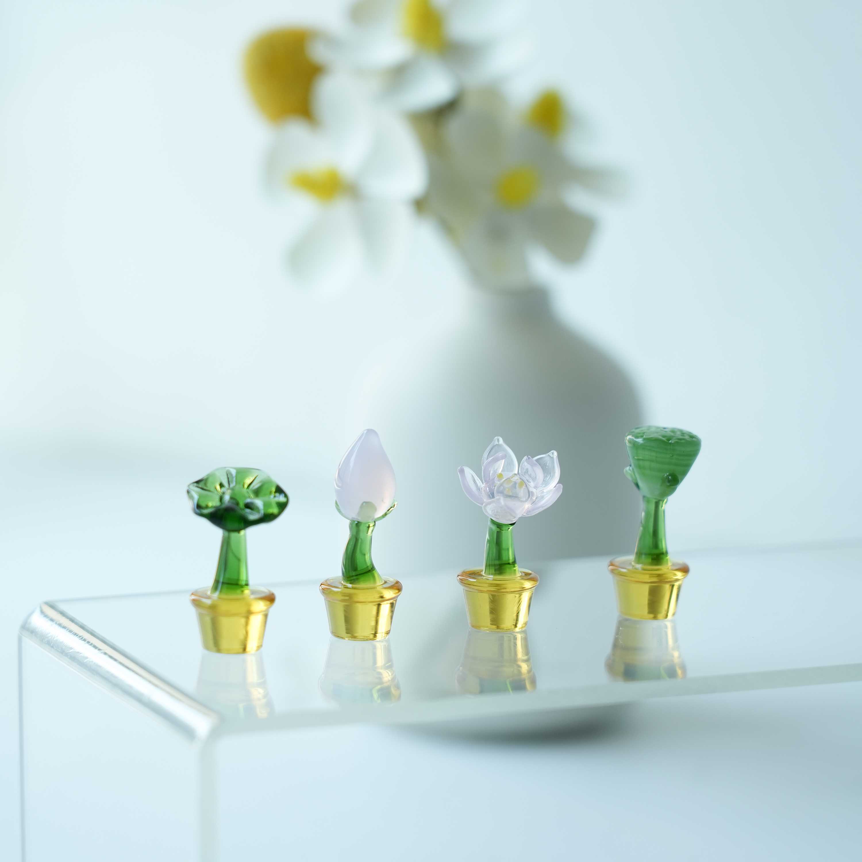 琉璃手作迷你荷花盆栽桌面小摆件车载中控台装饰品摆设创意礼物