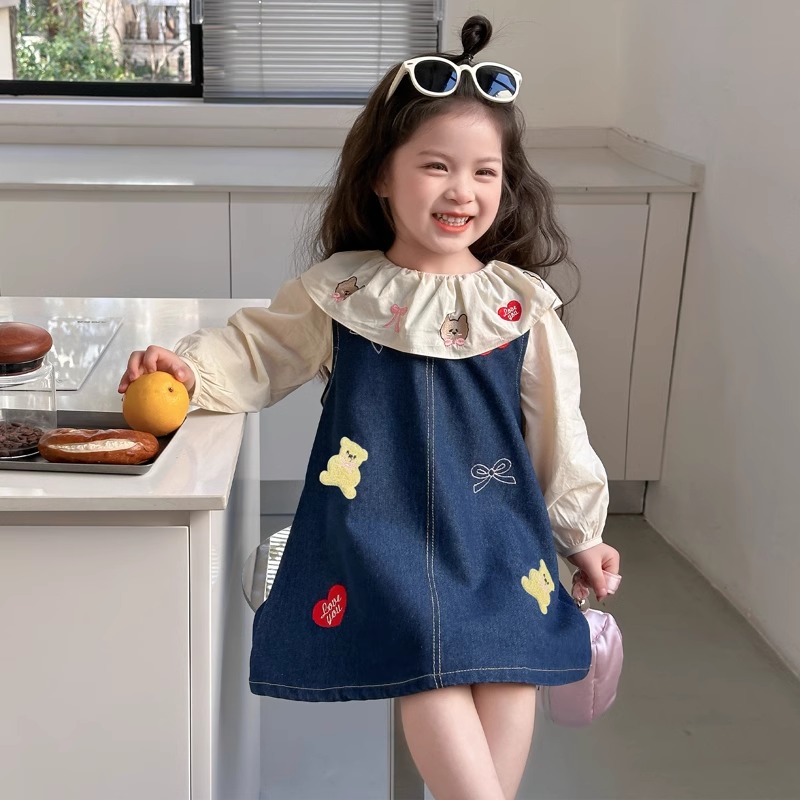 2025新款儿童春季童装时尚洋气宝宝时髦牛仔裙春装长袖两件套女童