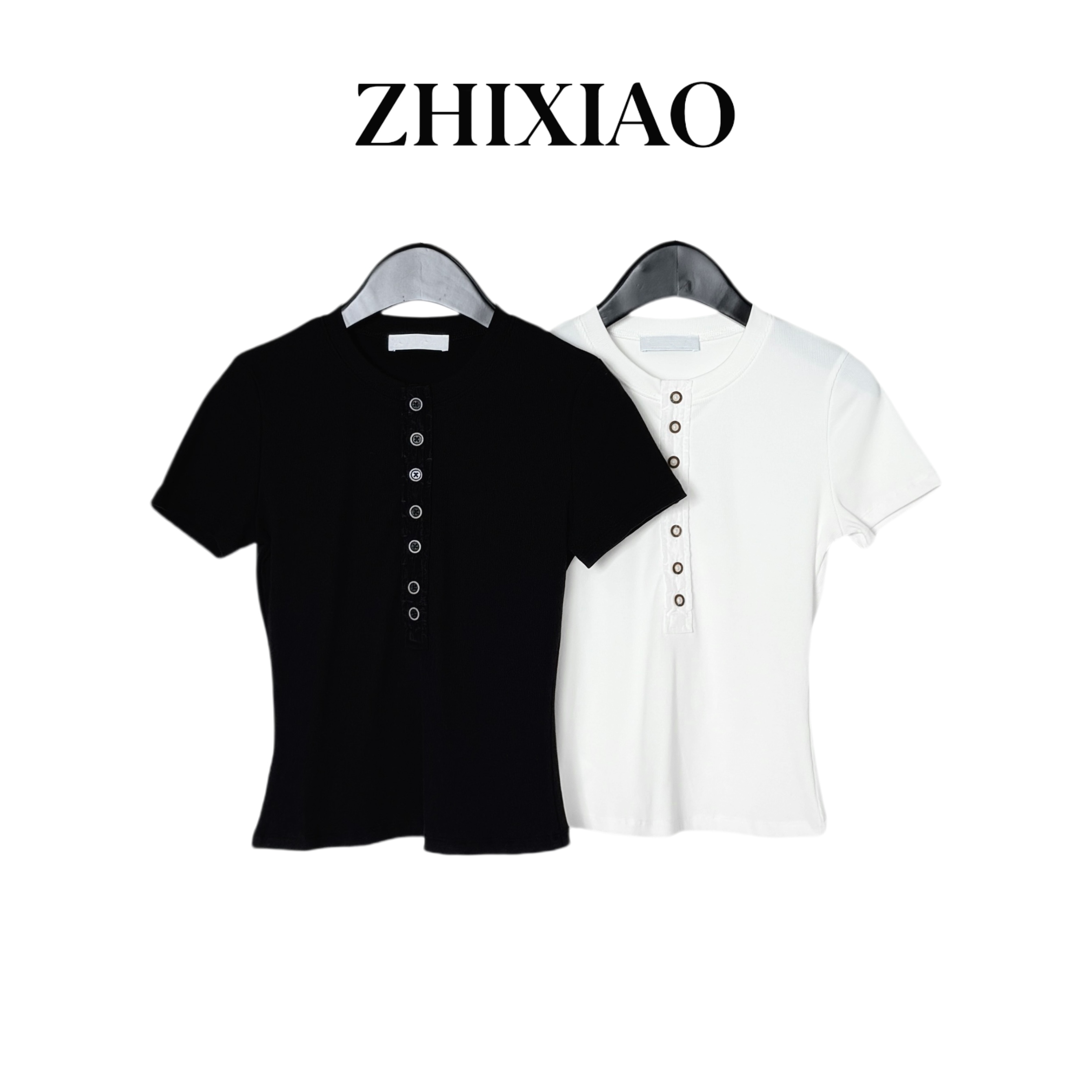 【ZHIXIAO】春季新款：排扣短袖上衣25069