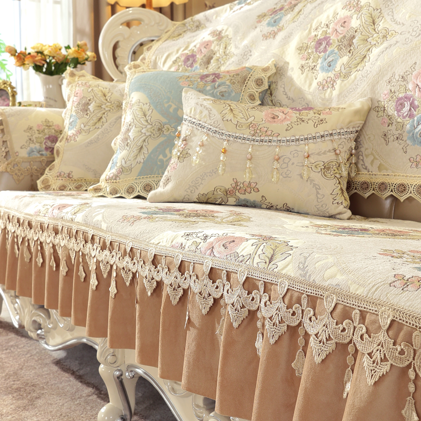 索菲娜欧式沙发垫加厚防滑沙发坐垫轻奢高档四季通用沙发套罩盖布