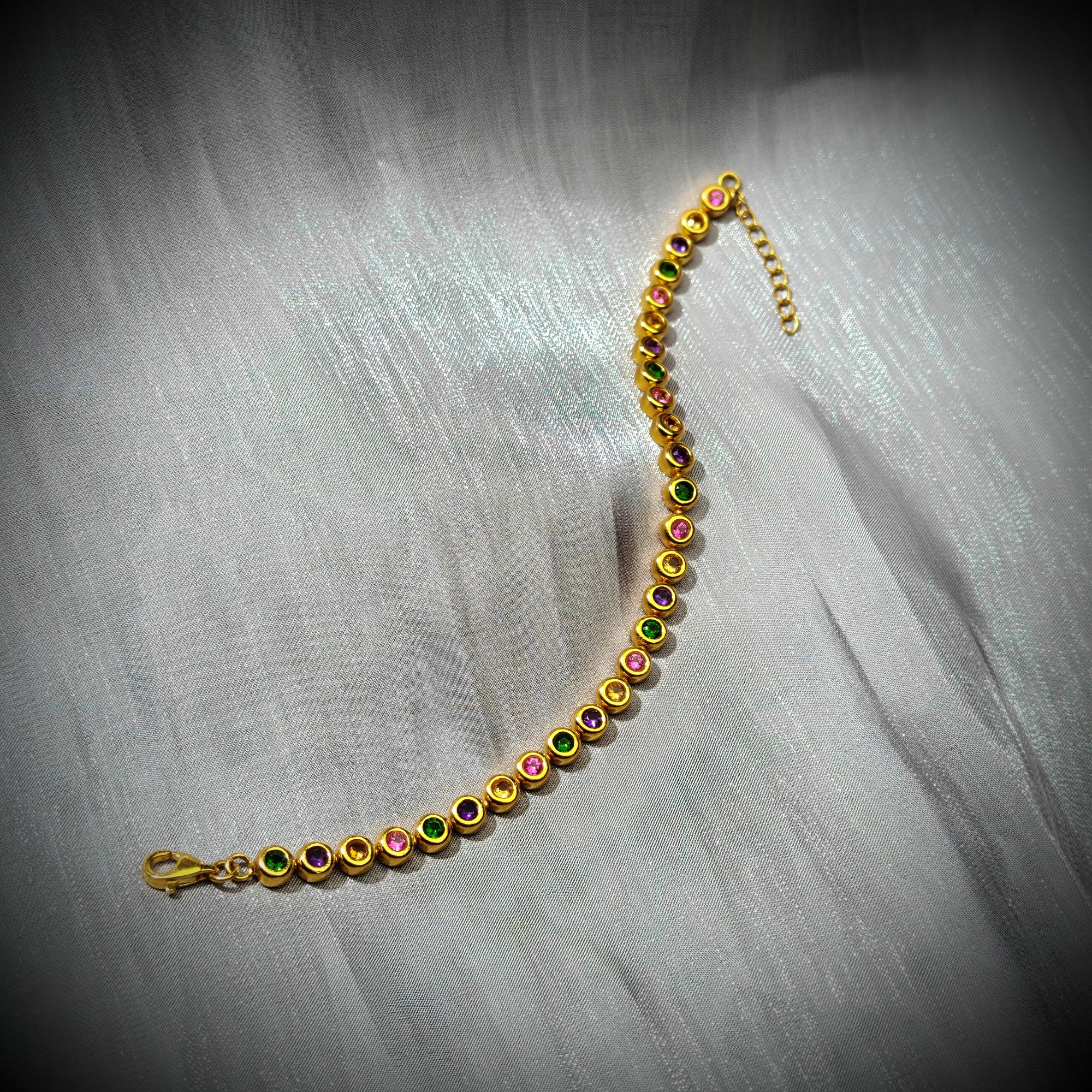 伊芙琳亮面黄金足金复古冷淡风多巴胺彩色泡泡简约时尚手链