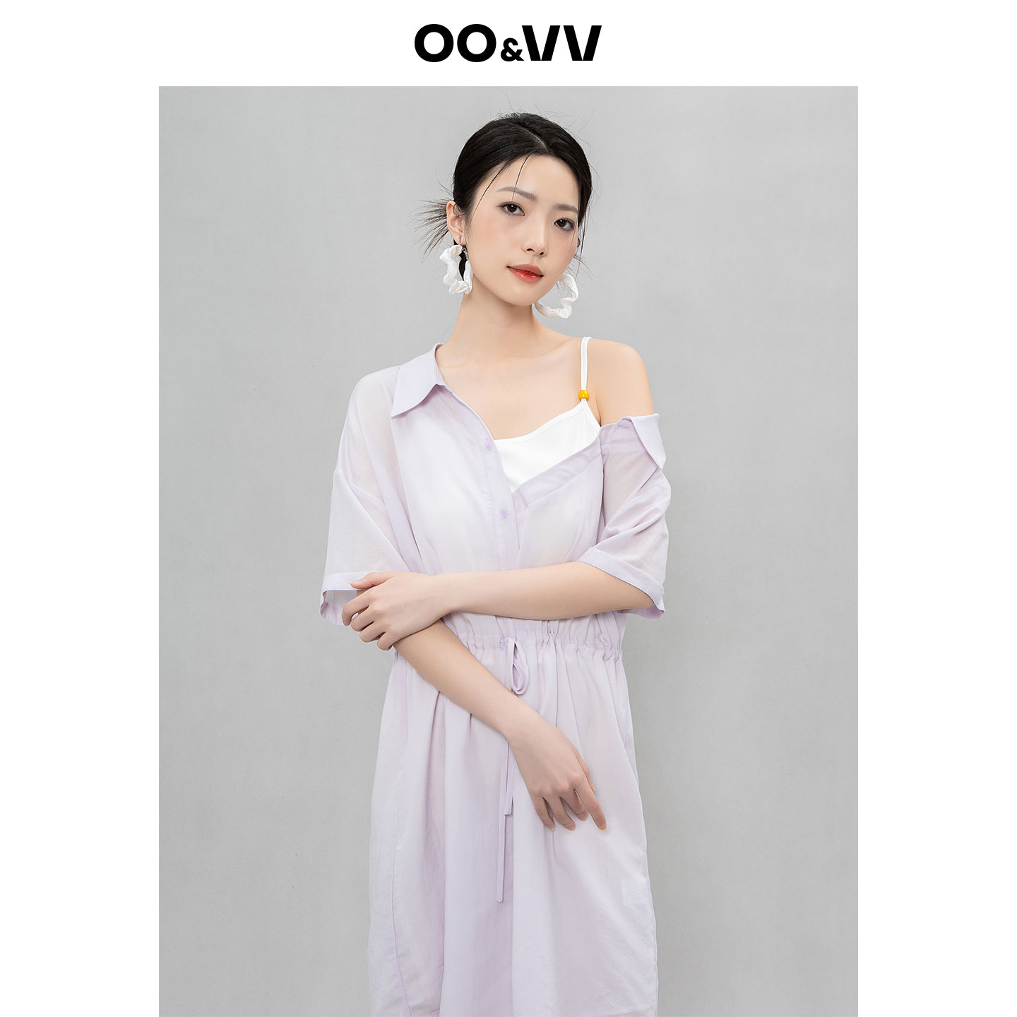OO&VV透气挂脖式斜肩夏季度假海边显瘦连衣裙系带气质宽松中长款
