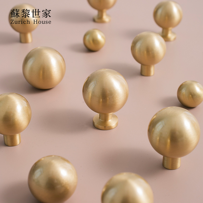 法式轻奢圆球单孔铜拉丝衣柜门抽屉橱鞋柜小把手