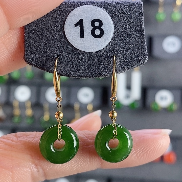 和田玉耳饰18K金镶嵌