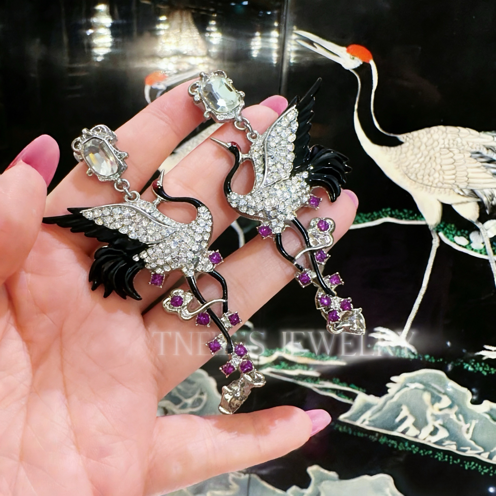 铜合金耳饰 云间贺影 珐琅高奢满镶大重工耳饰