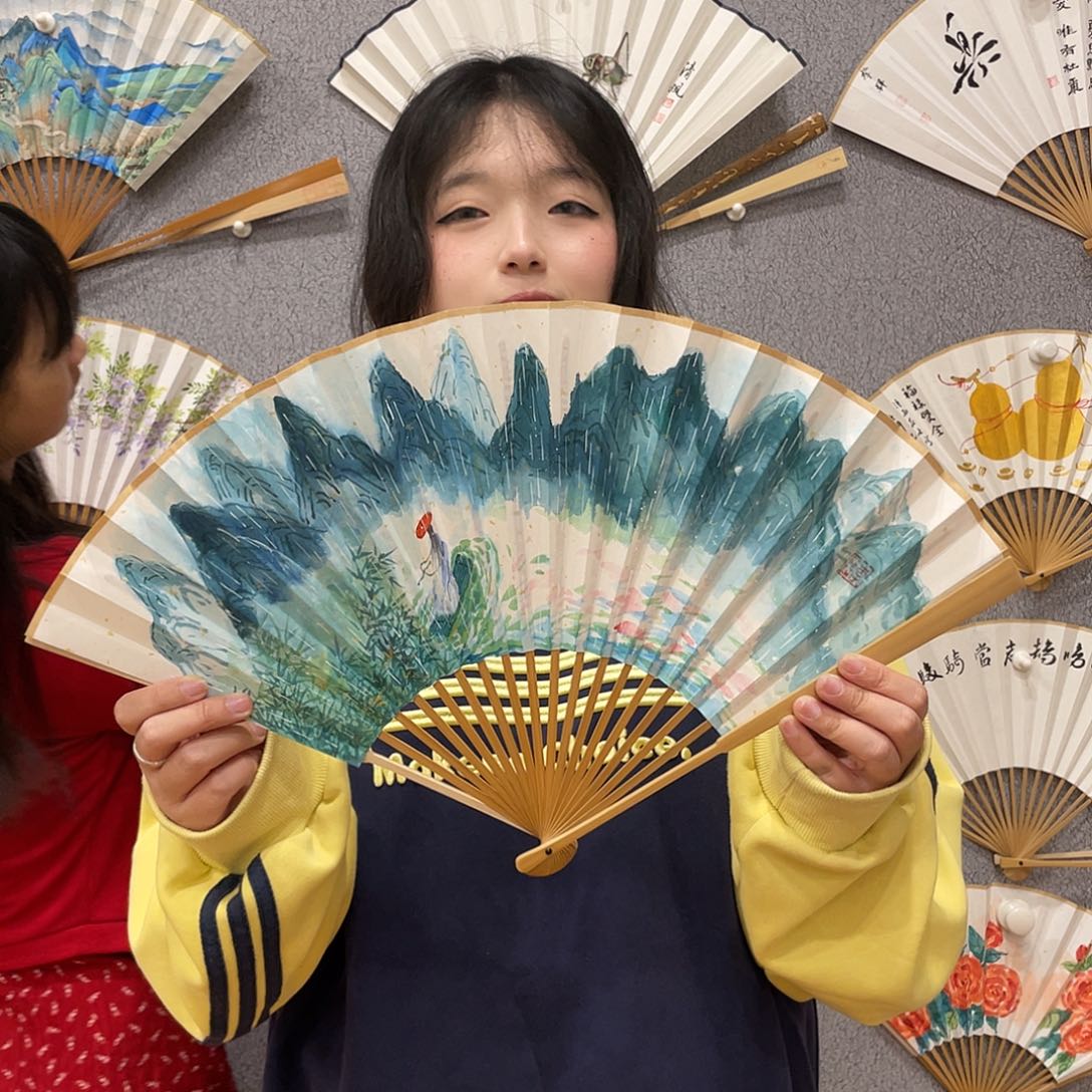 国画95寸玉竹-纯手绘-文玩扇骨（默认粘好） 