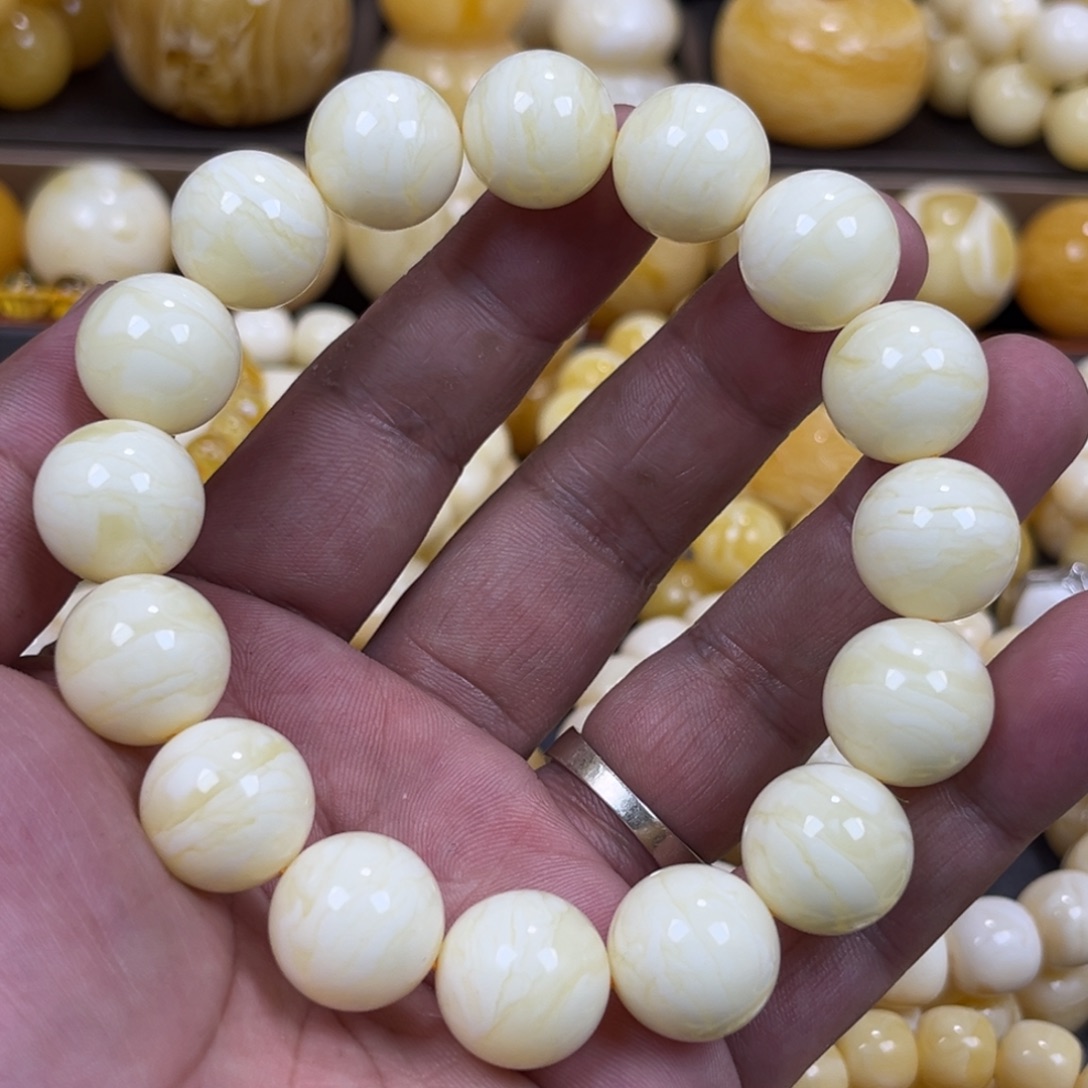 手串琥珀未镶嵌同料白虎皮圆珠手串15mm