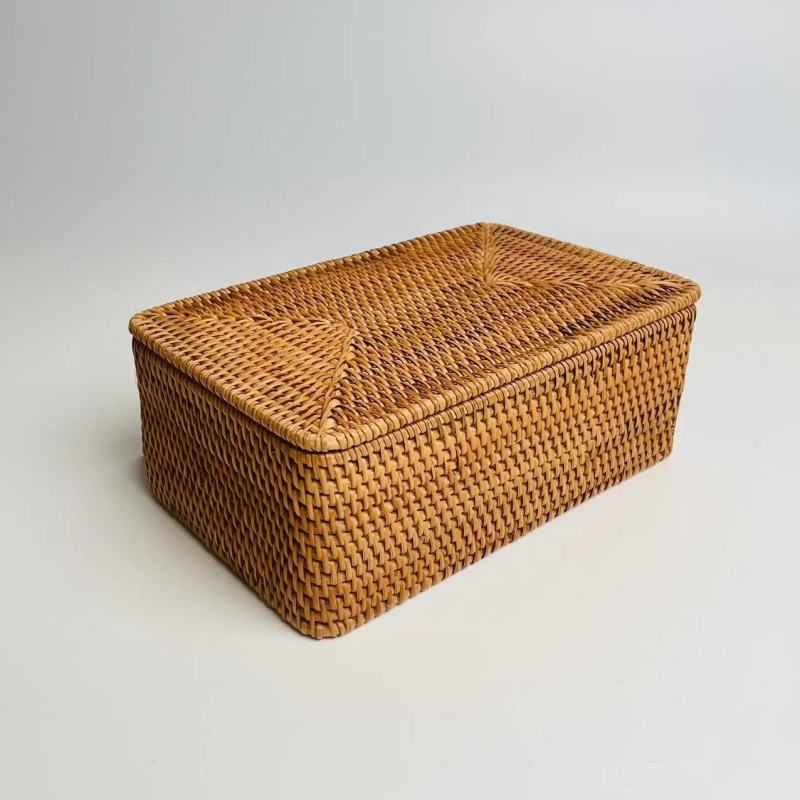 秋藤编带盖收纳筐30*20*10cm