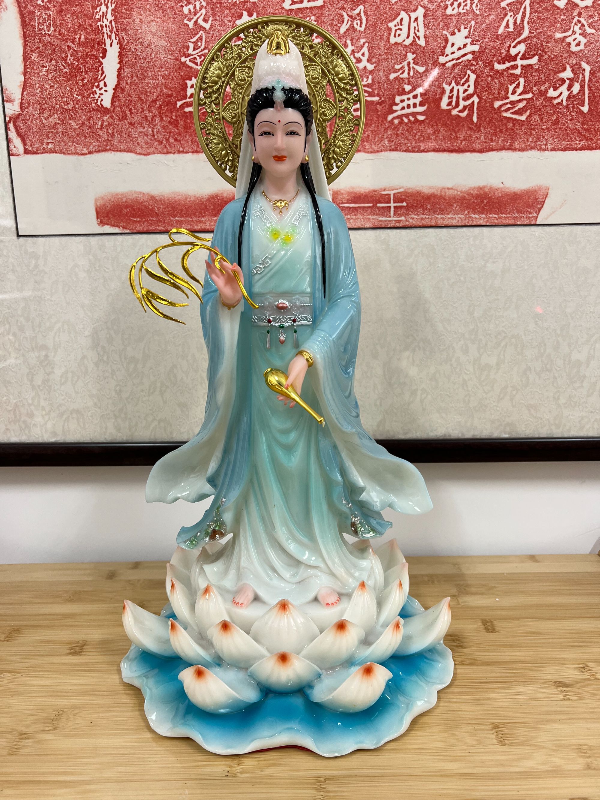 19寸合成汉白玉空心妙善观音像家用摆件