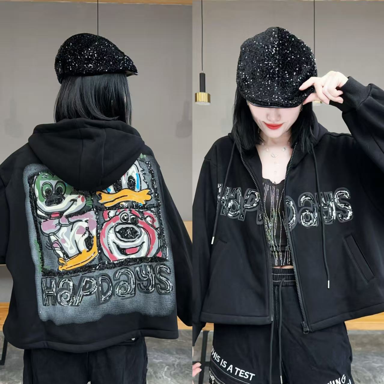 【YJ·原创】2025冬季新款宽松百搭显瘦加厚加绒帽衫开衫外套 YY3618