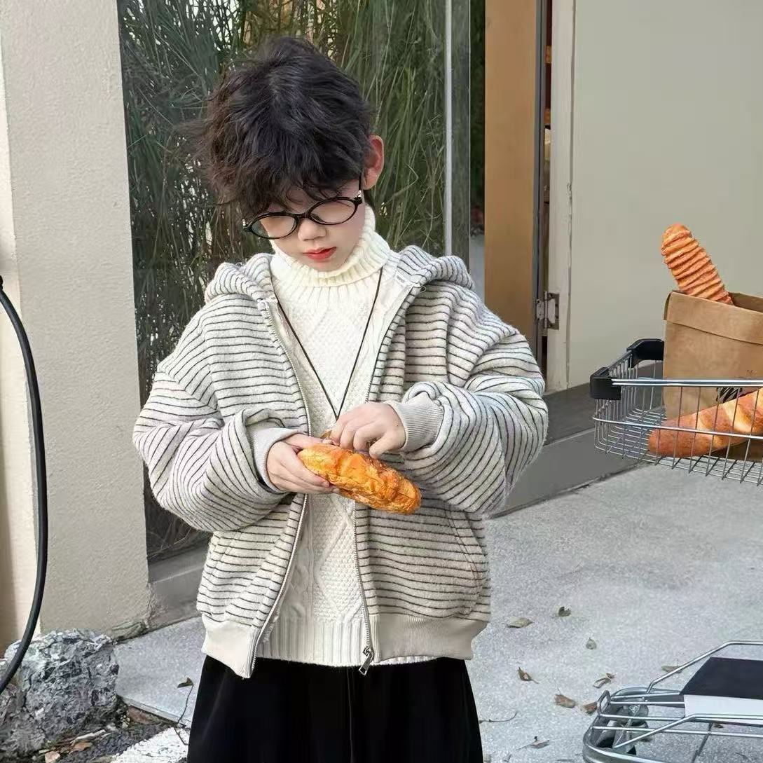 【特厚羊羔绒】儿童上衣加绒加厚男童连帽外套一体绒中大童拉链开衫