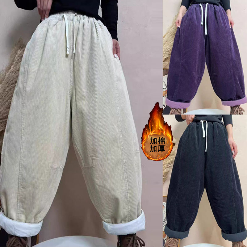时尚新款夹棉加厚宽松休闲灯芯绒棉裤女洋气百搭显瘦老爹裤