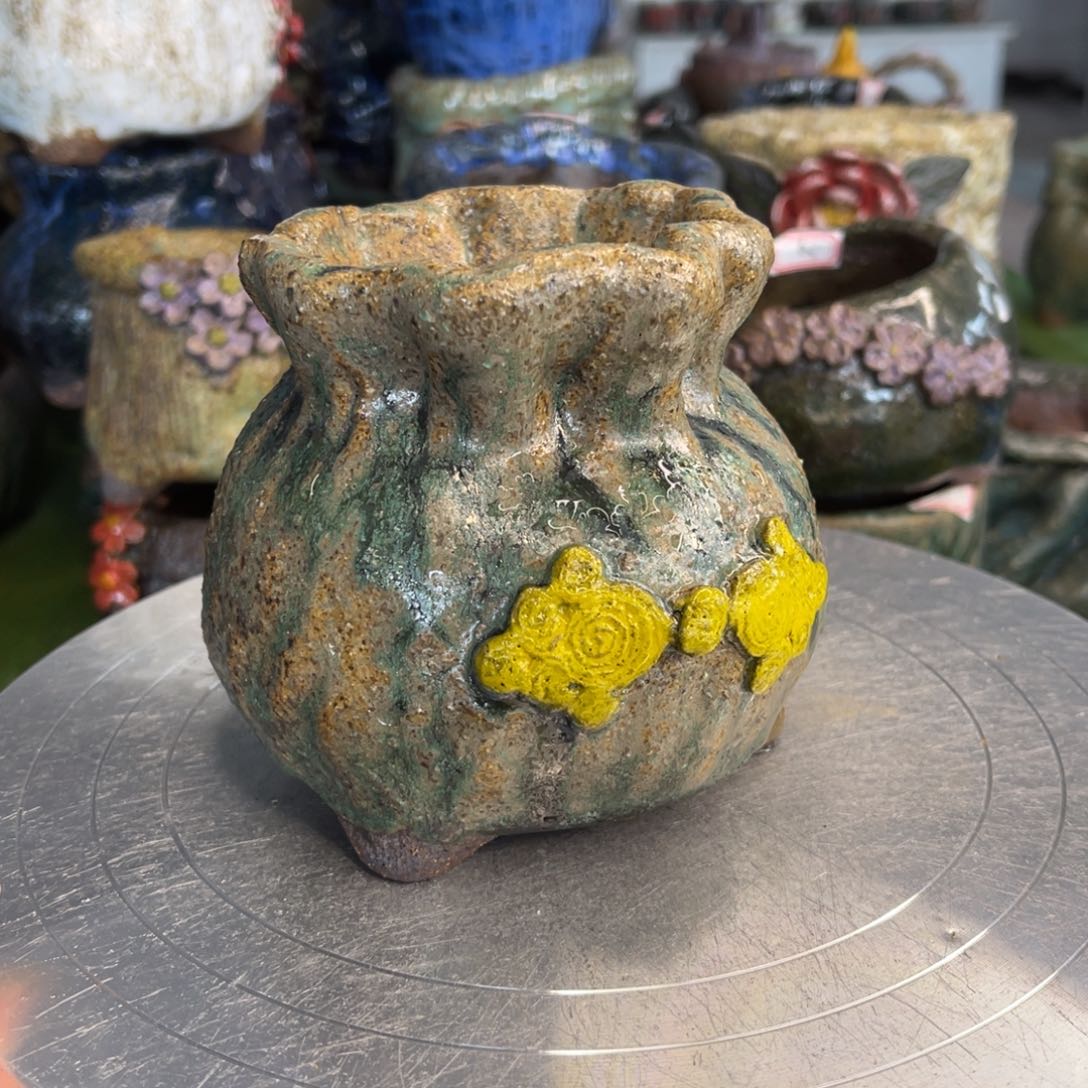 红陶粗砂陶手工花盆