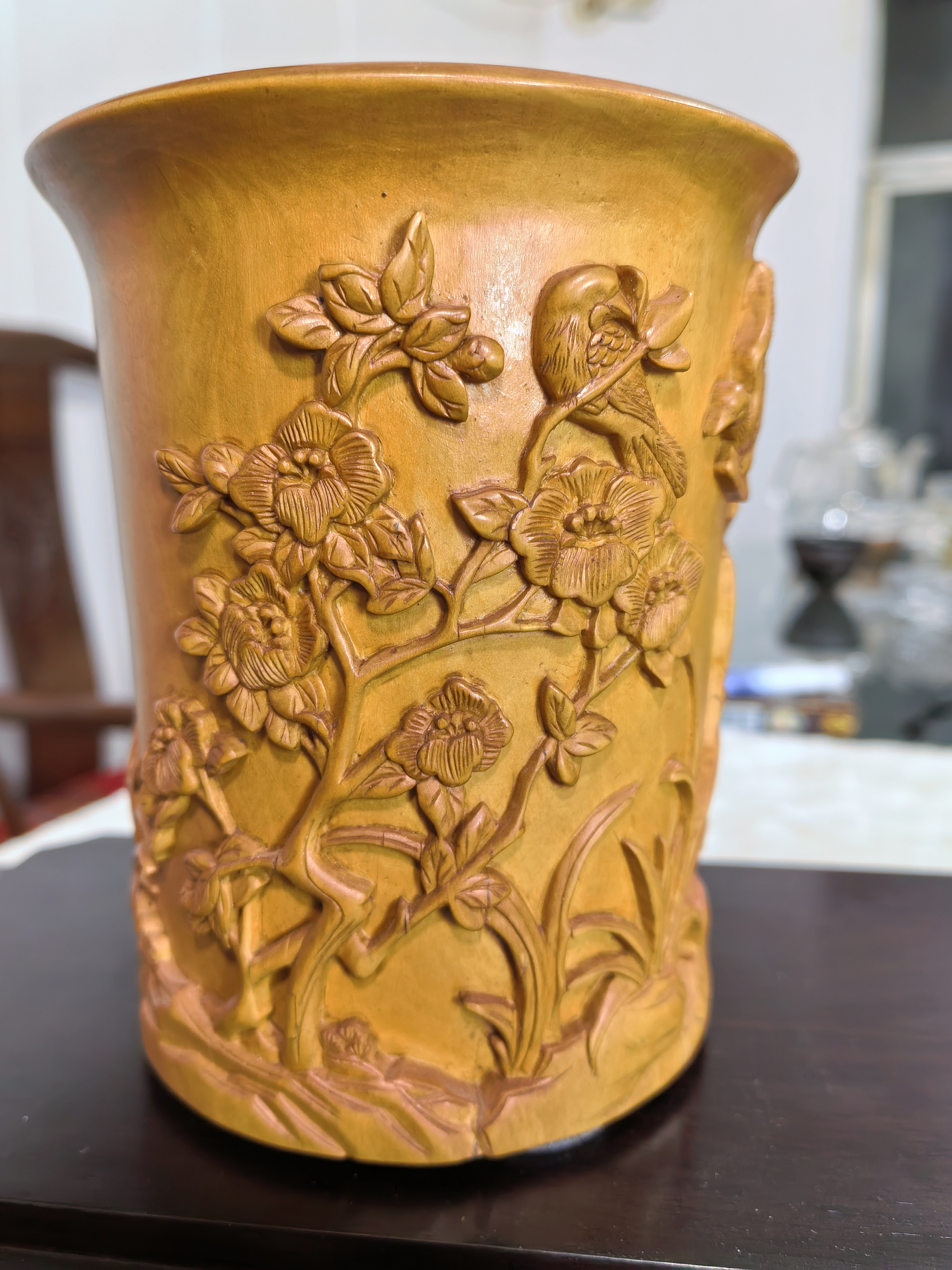 竹制毛笔筒摆件时尚复古国风创意书房文具手工中式个性办公室花盆