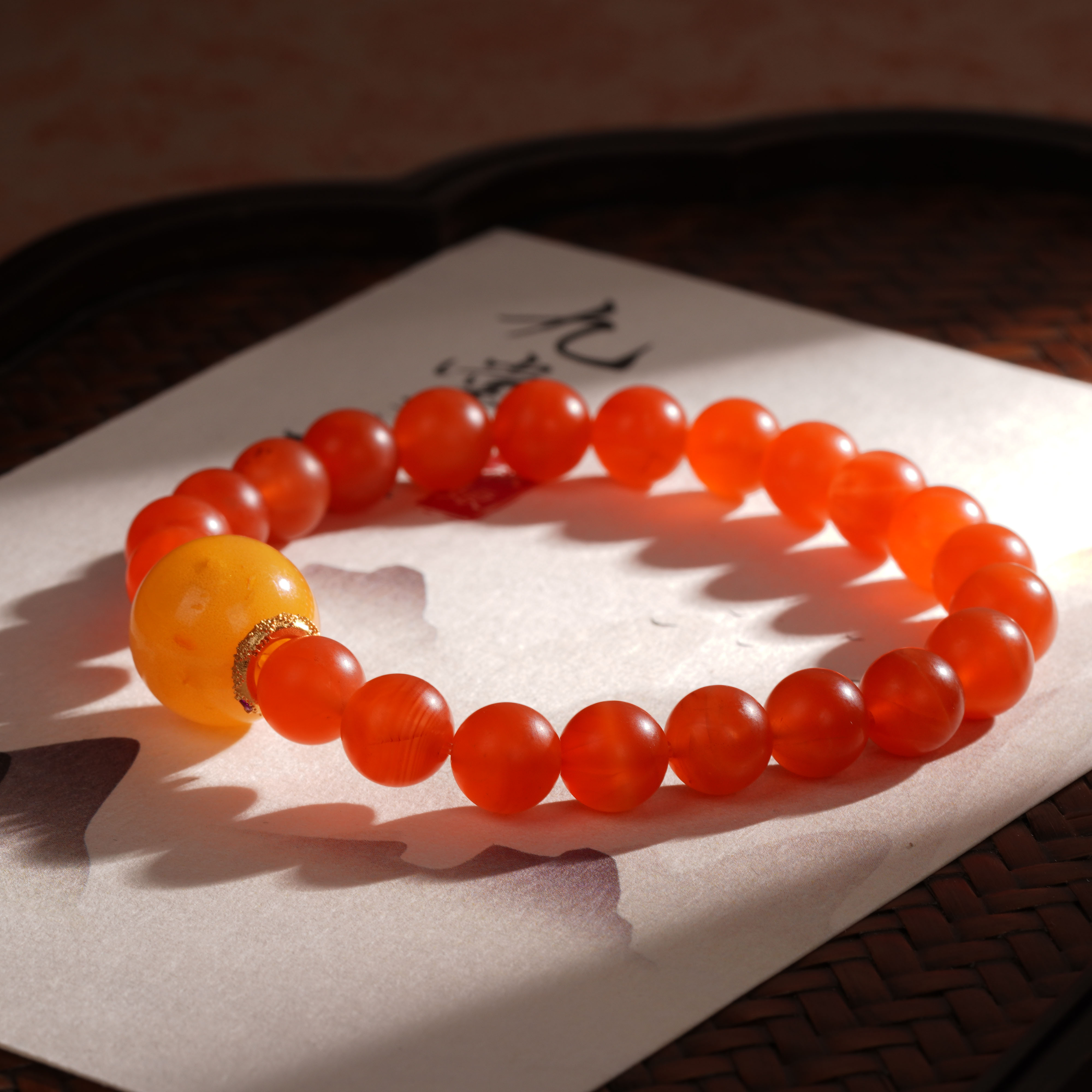 天然南红单圈手串蜜蜡单珠约8mm珠宝—多样性发其一【JJ290】