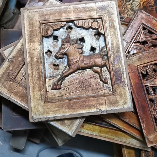 ****梅香榧木老木雕花版一对