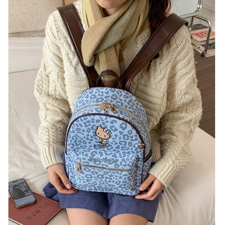 刺绣复古风减压拉链款豹纹双肩包ins布包双肩背百搭