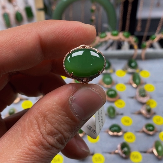 和田玉（碧玉）戒指银S925镶嵌锦*