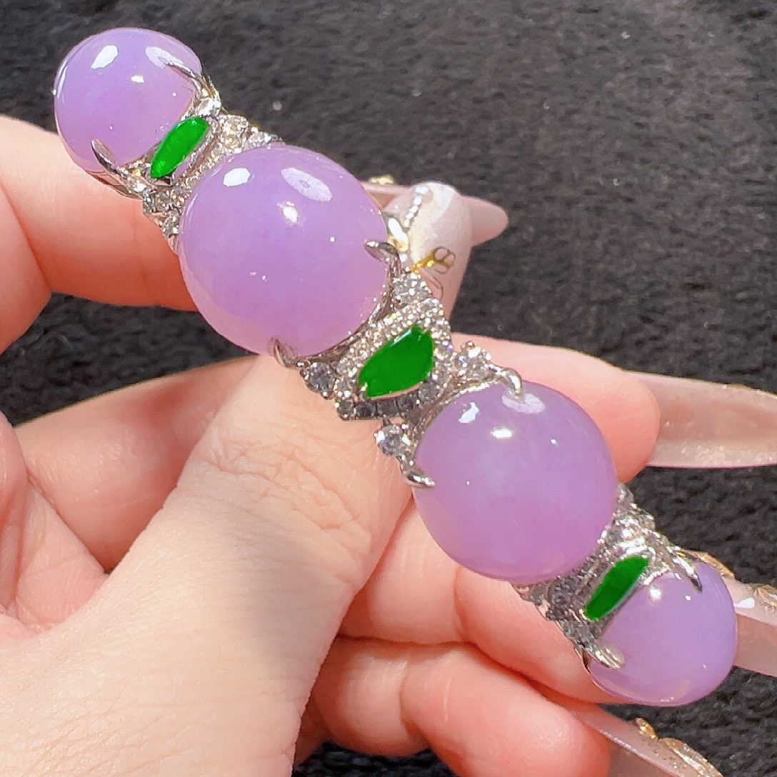 翡翠手链18K金镶嵌签收后24小时鉴赏期