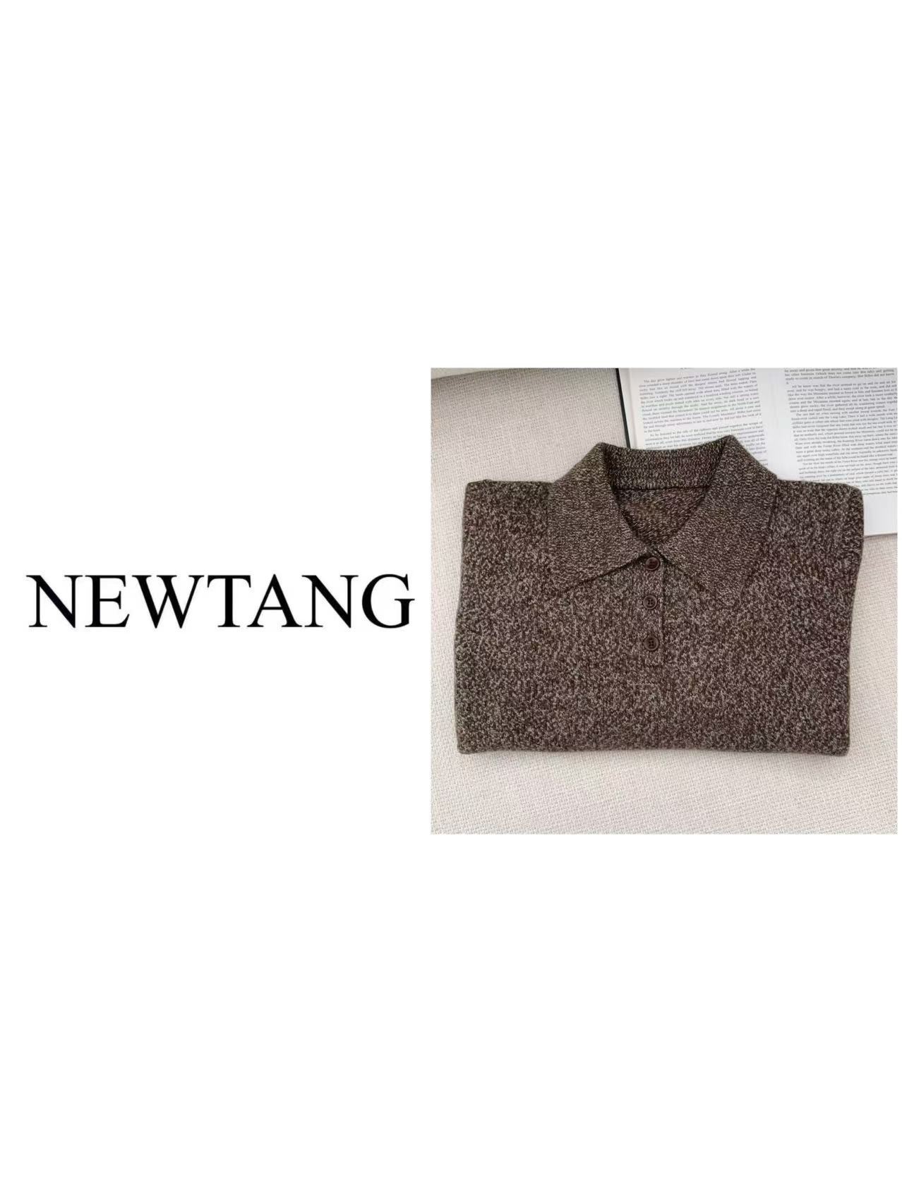 【花纱三扣翻领】184休闲针织软糯翻领三扣毛衣上衣 