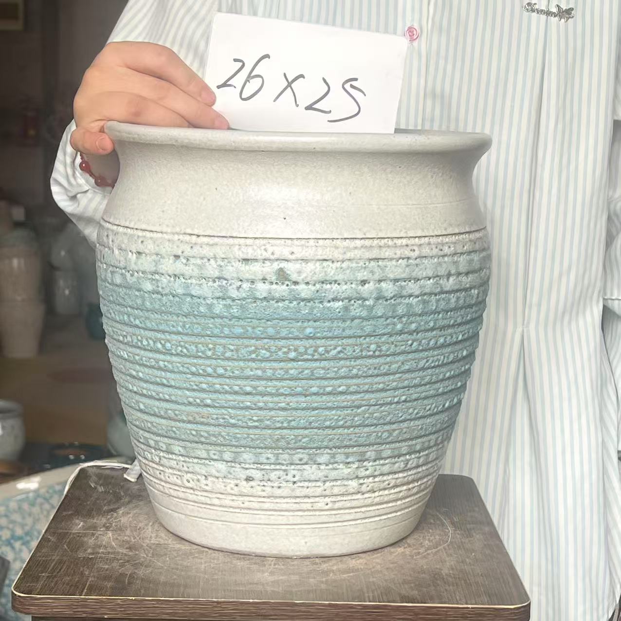206高端宜兴紫砂花盆蓝天白云泡泡釉大盆高26口25