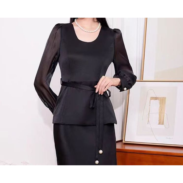 【RG1810】时尚百搭轻奢洋气修身显瘦设计感百搭长款连衣裙2025新款